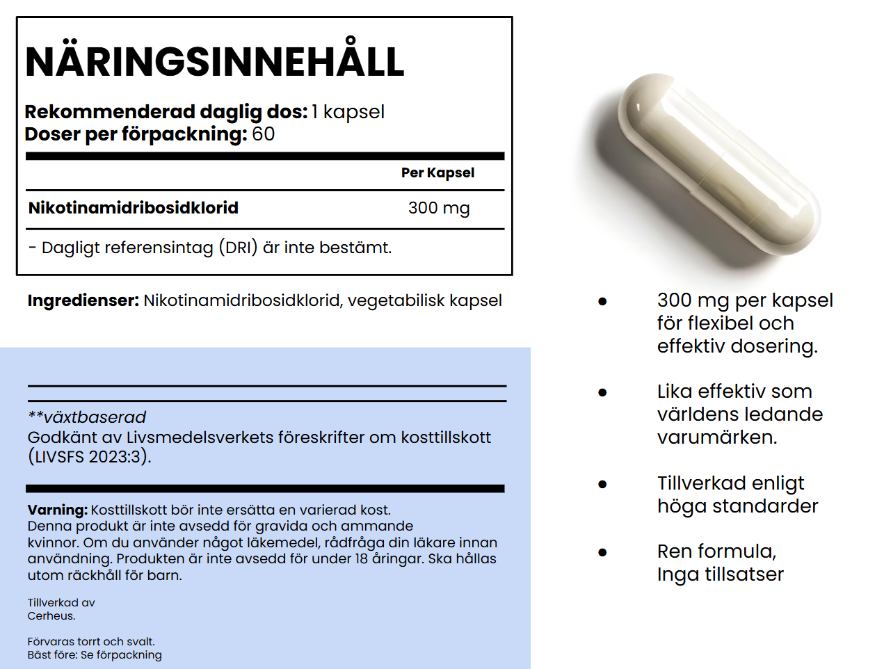 Cerheus NR (NAD+) Tillskott 60 kapslar - 300 mg